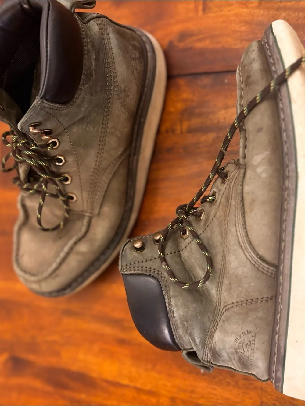 John Deere by Skechers Olive Green Leather Moc Toe Men's Boots size 8.5